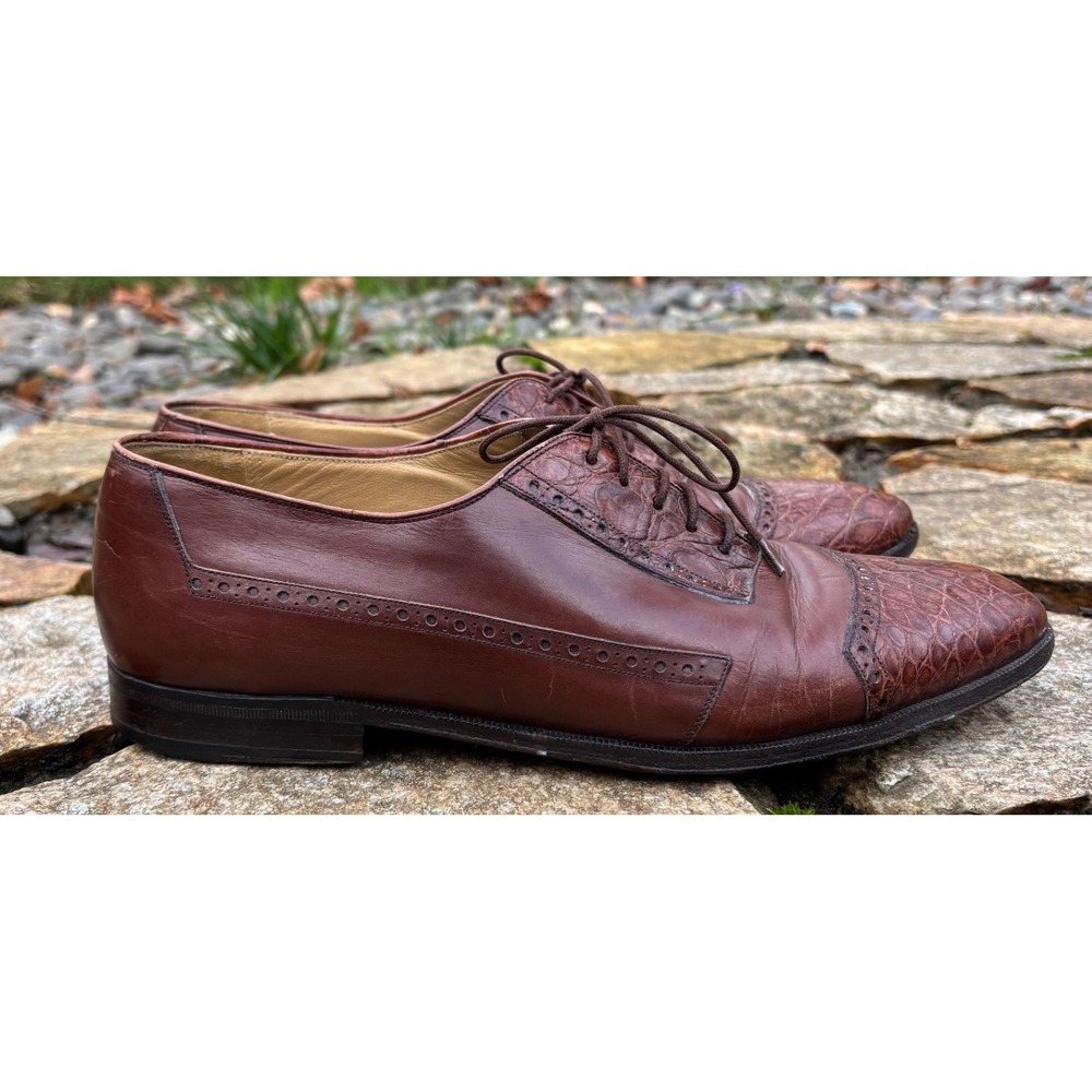 Mezlan Shoes Mens Size 10 Genuine Exotic Crocodile‎ Leather Cap Toe Oxford